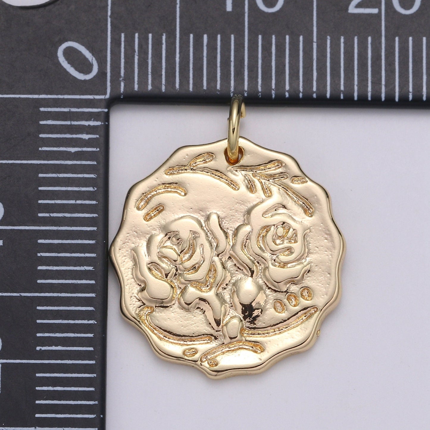 Rose Pendant Charm, Flower Pendant, Gold Coin Medallion Charm Rose Petal Charm Bracelet Earring Necklace, chgf-2060