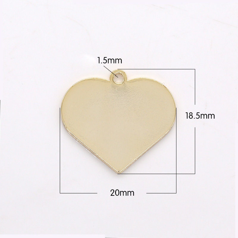 Personalized Heart Blank Charm - Gold plated over Brass Stamping Heart Blank, 20x18.5mm Name Plate, Engraving -228