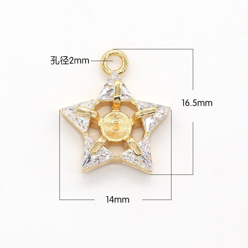 Mini Gold Star Charm Cubic STAR Charm Celestial Pendant Dangle Charms for Bracelet Necklace Earring Supply Component -523