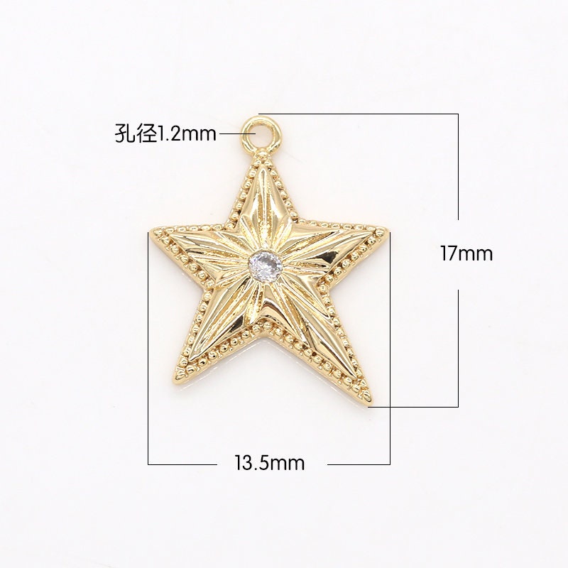 Mini Star Charm Gold Micro Pave Rock Star Charm, Clear Cubic Charms, CZ CelestialFlower Charm Dainty Small Round Charm, 537