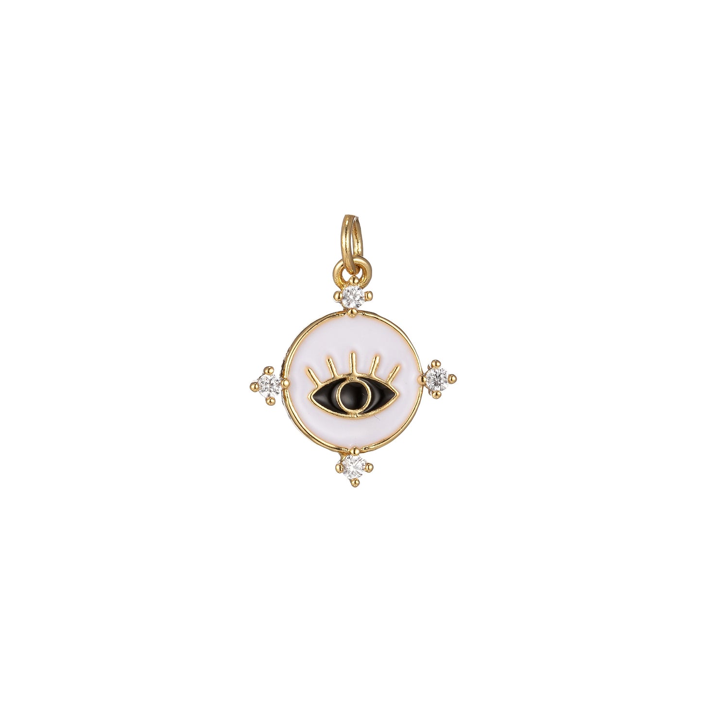 Gold Filled Evil Eye Charm Enamel Eye Heart Pendant Micro Pave Eye Charm Cubic Zirconia Round Amulet Jewelry Medallion, 2272