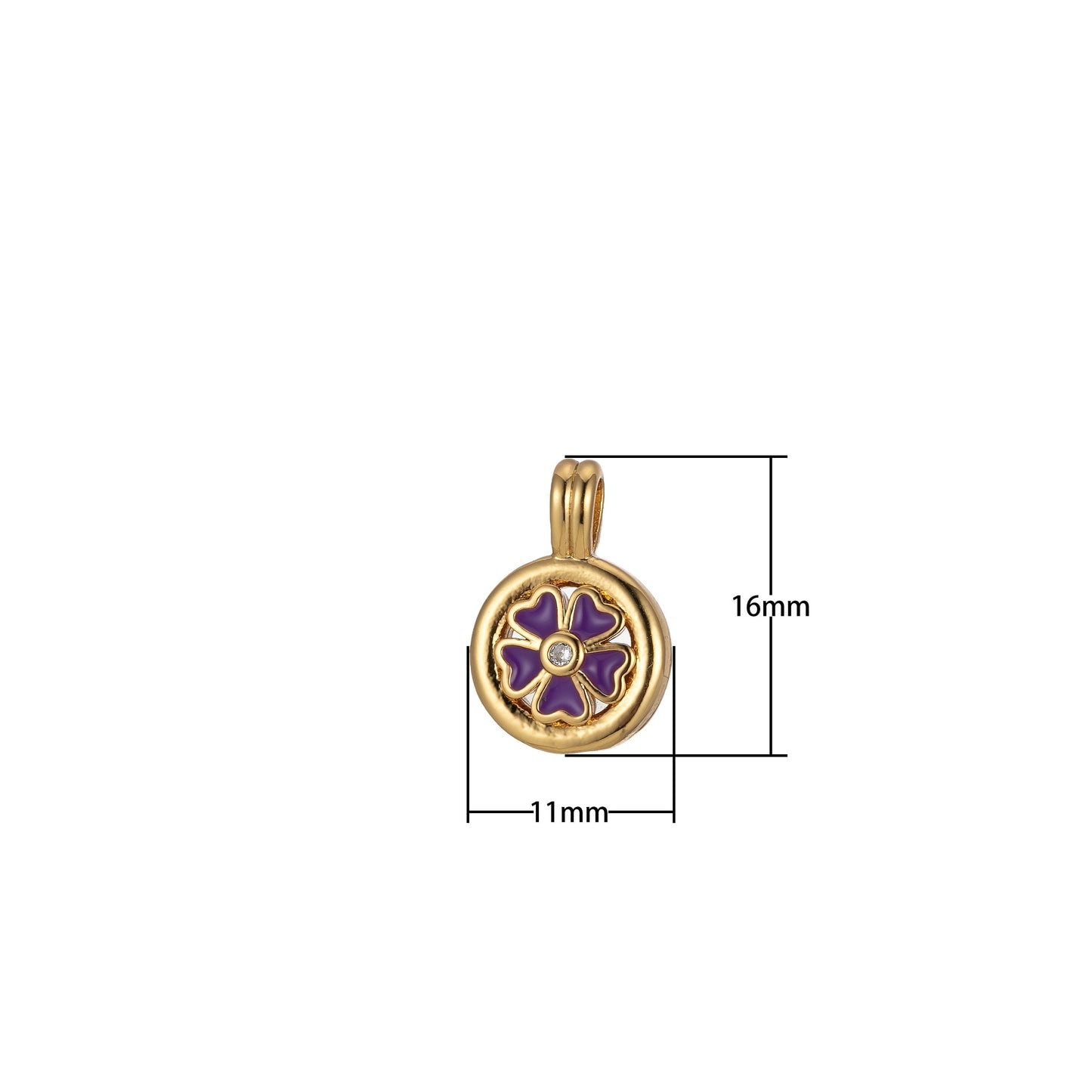 24K Gold Filled Clover Round Medalion Pendant Lucky Good Luck CZ Flower Charm Colorful Enamel Pendant, 2242