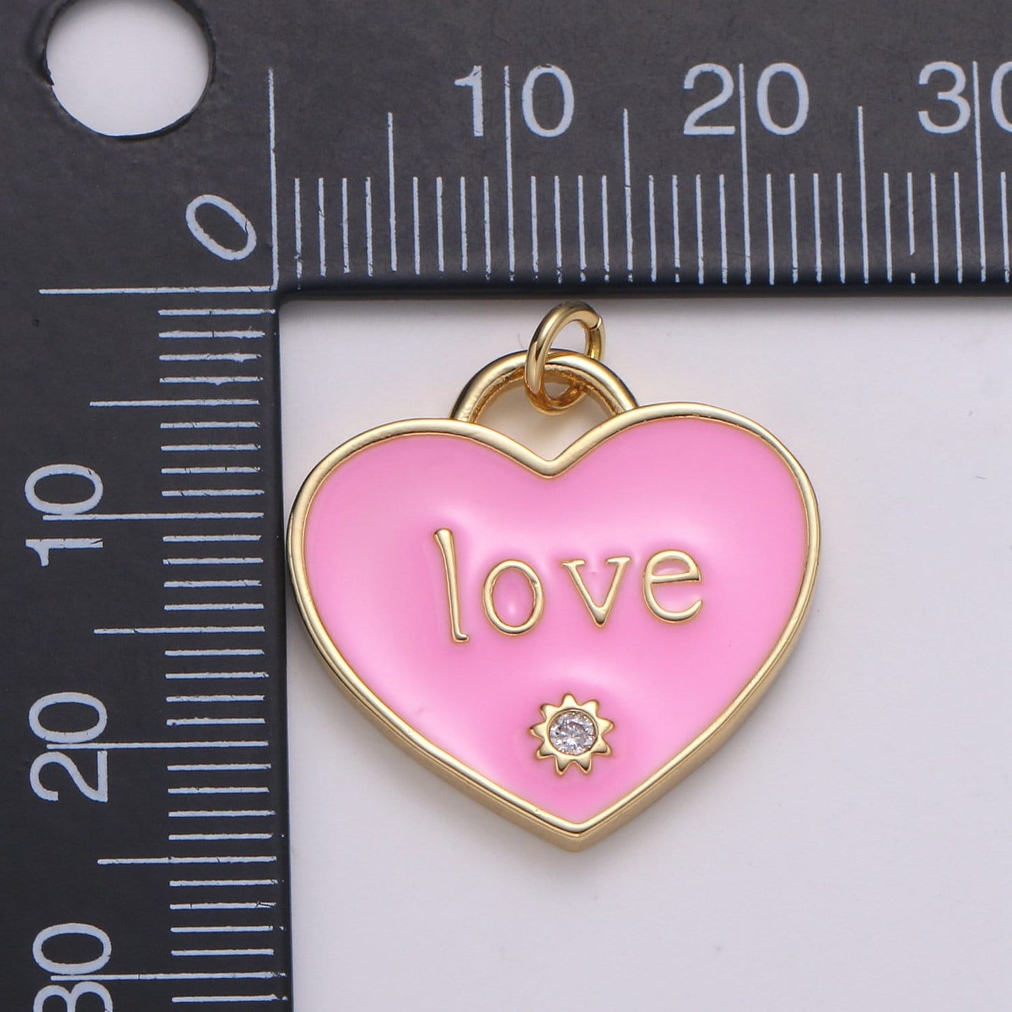 1pc Love Pink Enamel Heart Charm Pendant, Red Enamel Heart Pendant, 24K gold Star Heart Jewelry Making Supply chgf-2172