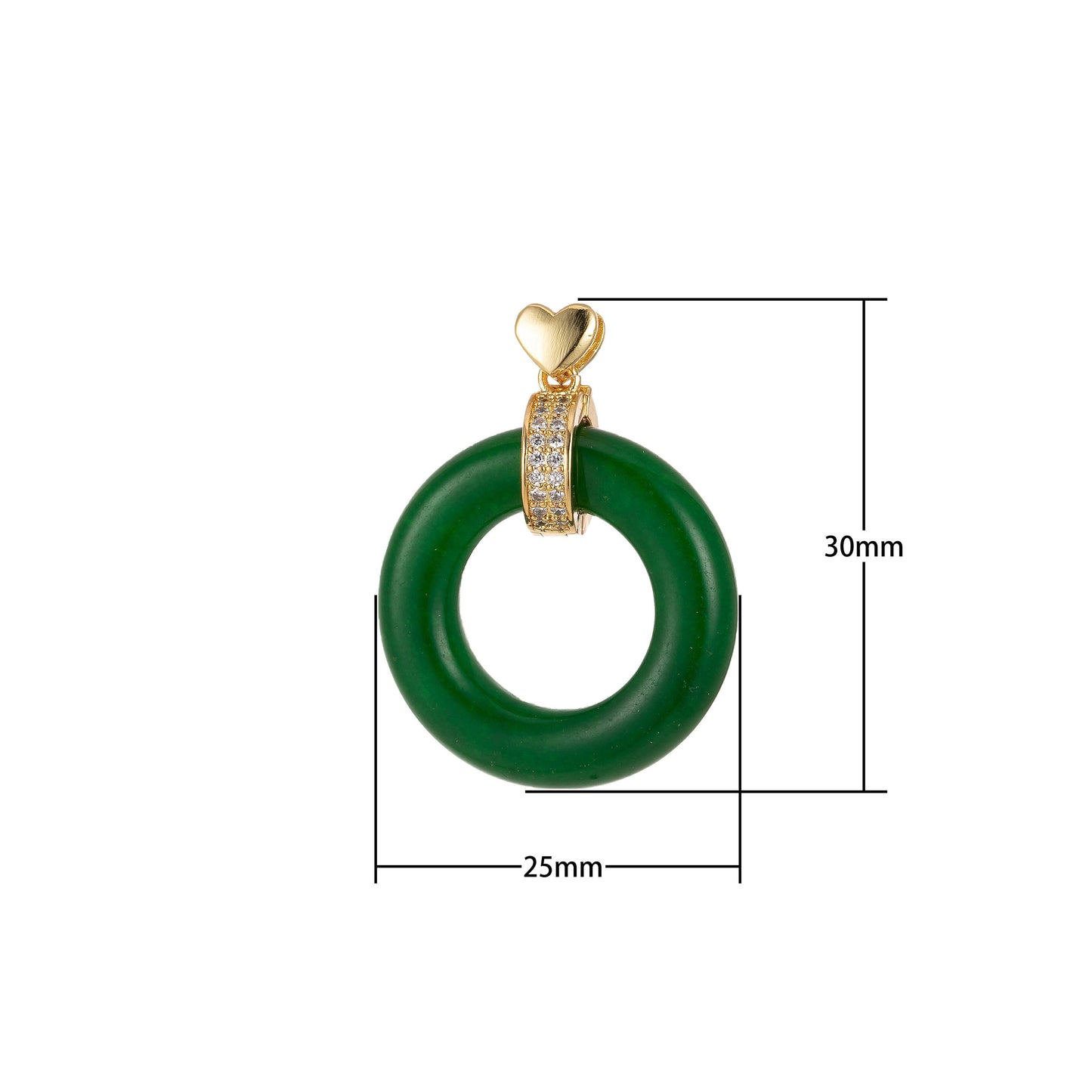 Good Fortune Gold Green Circle Pendant Donut Charm Lucky Jewelry