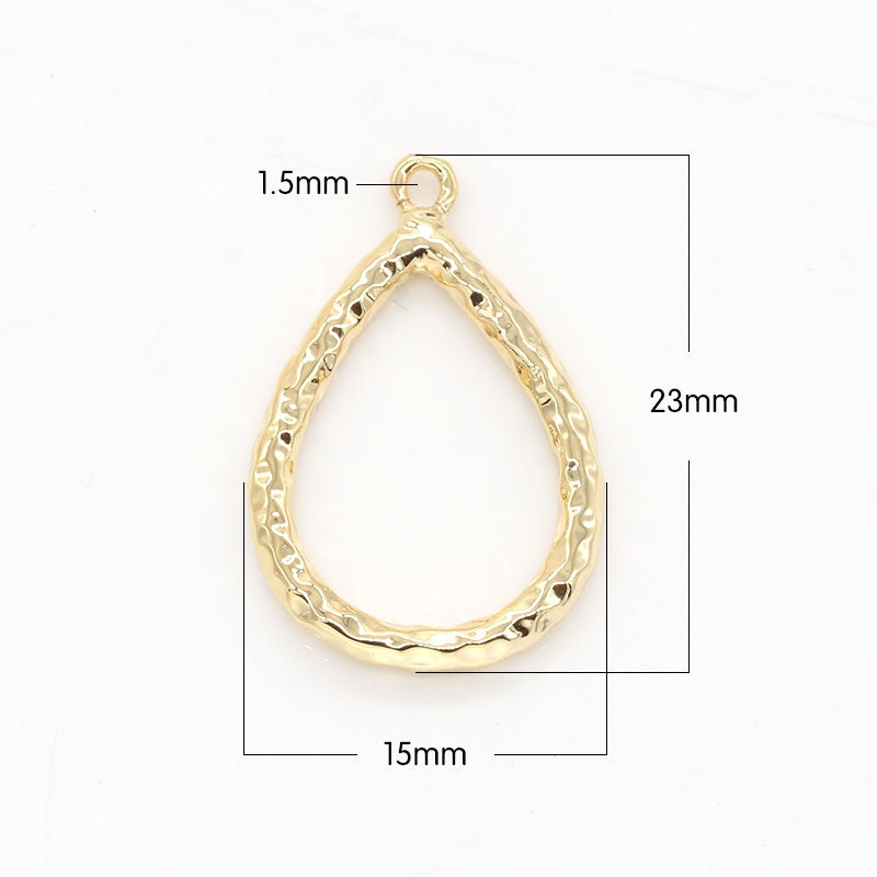 Gold Hollow Tear Drop Pendant -Hammered Teardrop Charms -Rustic Findings -Geometry Dangle Pendant -Jewelry Supplies, 152