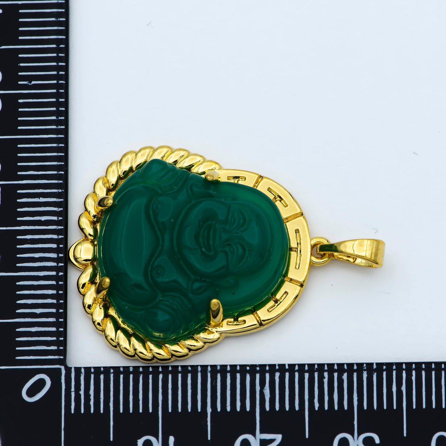 Dark Green Buddha Pendant 24K Gold Filled Green Jade Buddha Pendant Laughing Buddha Charm Unisex Necklace for Religious Jewelry Supply AH325