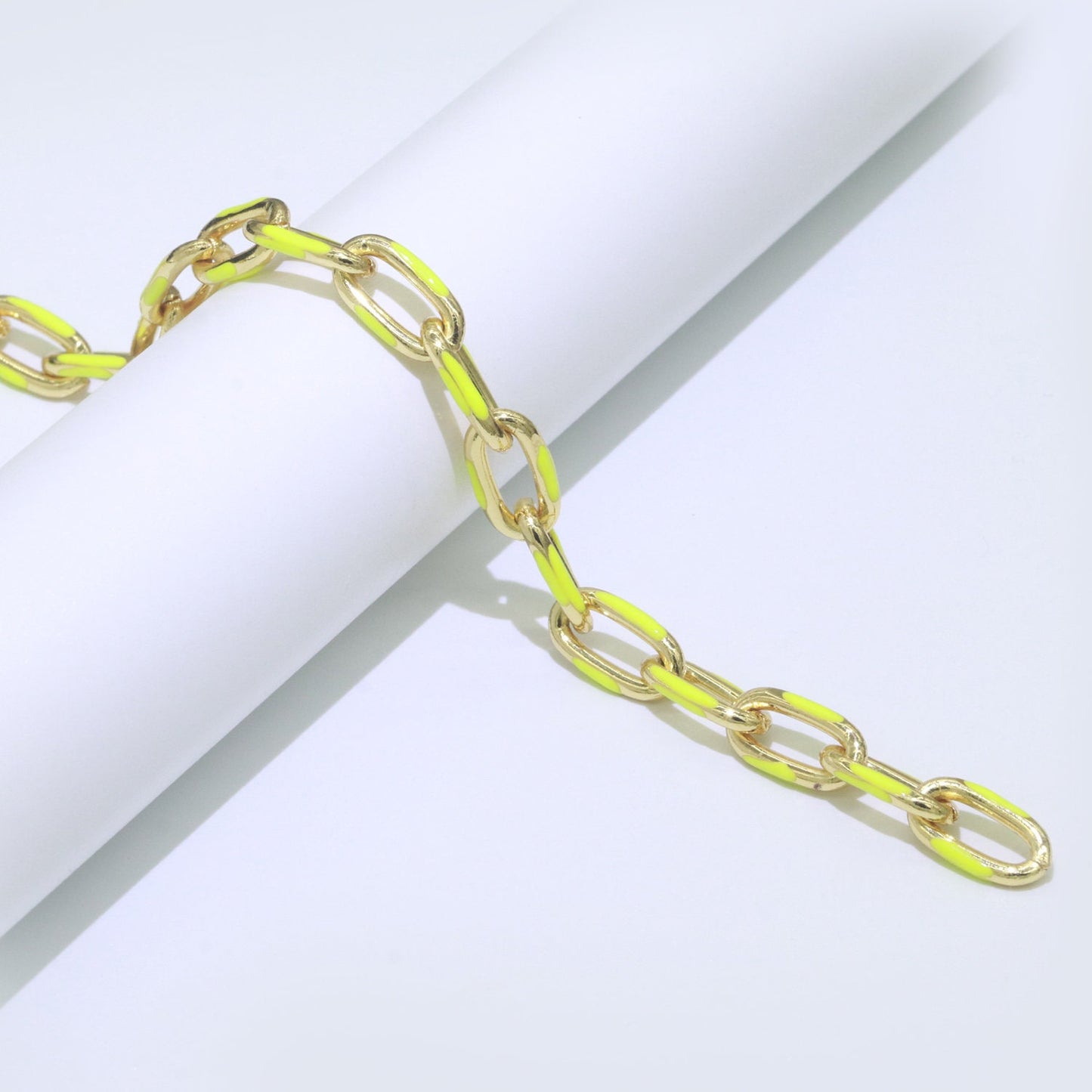 24K Gold Multi color Enamel Rolo Cable Paperclip Chain by Yard, Link Cable Thick Elongate Chain, Wholesale bulk Roll Chain Jewelry 522- 526