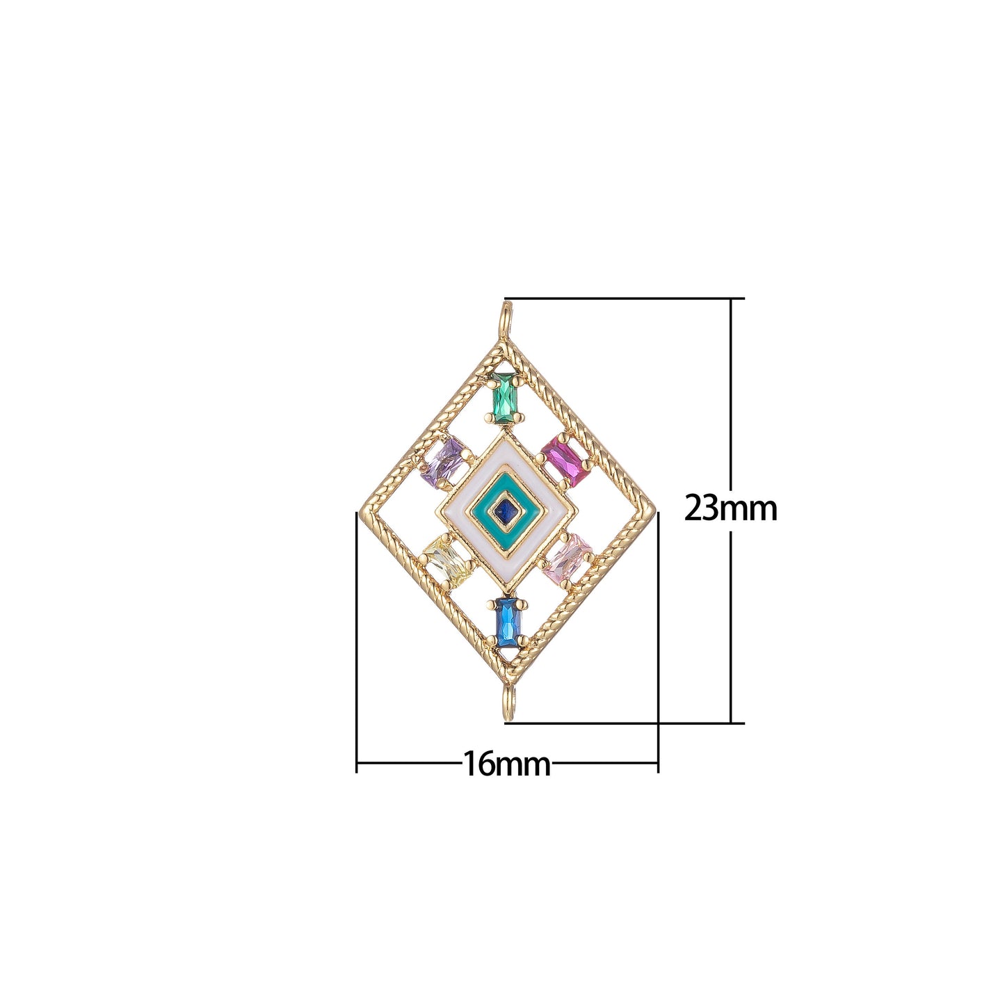 Gold Filled Rhombus Charm Connector Multi Color CZ Geometric Charm Bracelet Earring Necklace Link Connetor Double Bail Charm