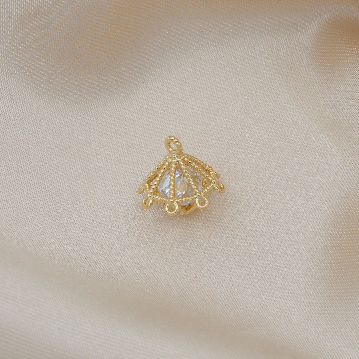 1x Gold Plated Mini Cage Pendant, Tiny Cz Dangle Charm, Spinner Charm UFO for DIY Jewelry -252