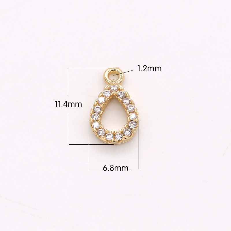 Mini Cubic Tear Drop Cubic Pendant Polished Gold-Plated Pear Charm for Earring Bracelet Necklace Component, 338