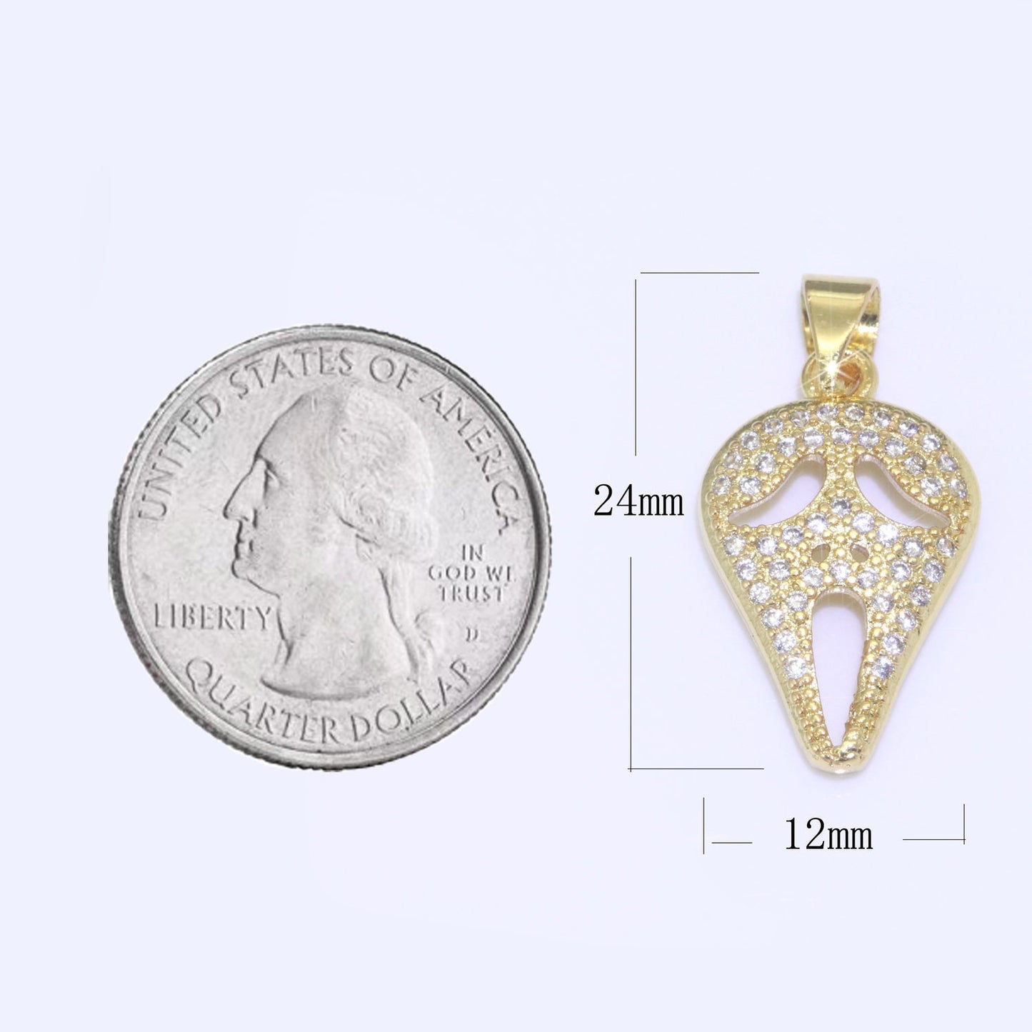 14K Gold Filled Scream Movie Mask Charm Pendant, CZ Micro Pave Scary Movie Mask Pendant, Halloween Jewelry, Horror Movie, Zirconia,N-1326