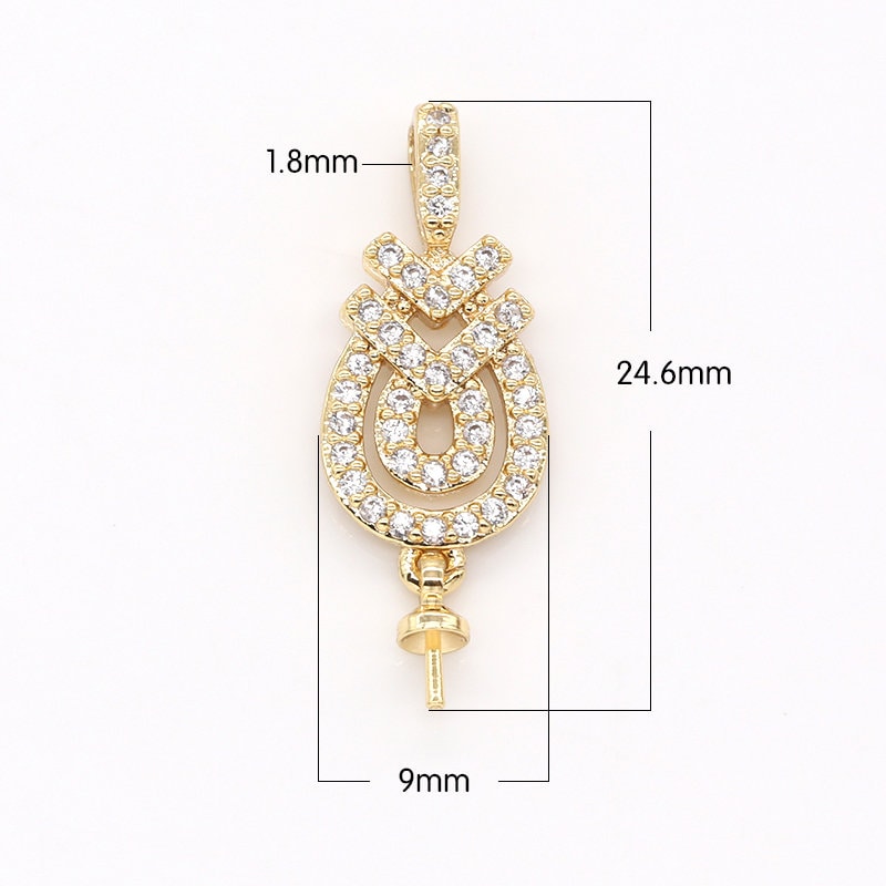 Gold Bead Cap with peg for top drilled beads CZ Micro Pave Supply Component -607