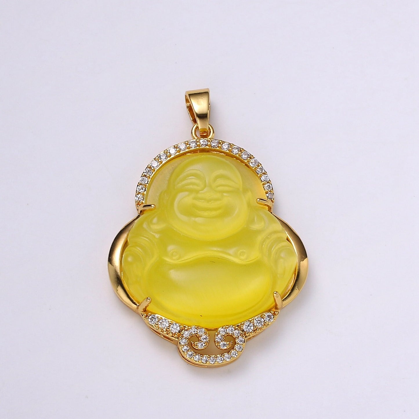 14k Gold Filled Buddha Pendant for Necklace Laughing Buddha Charm Green Buddha Charm for Statement Necklace Religious Jewelry
