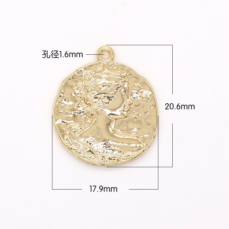 Rustic Cameo Charm Gold Charm, Hammered Woman Person Pendants Charm for Necklace Bracelet Component -629
