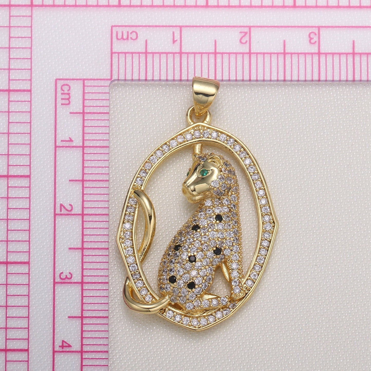 1pc Gold Cheetah Micro Pave Pendant , Cubic Zirconia King of Animals Pendant Charm, Cat Charm For DIY Jewelry, -591