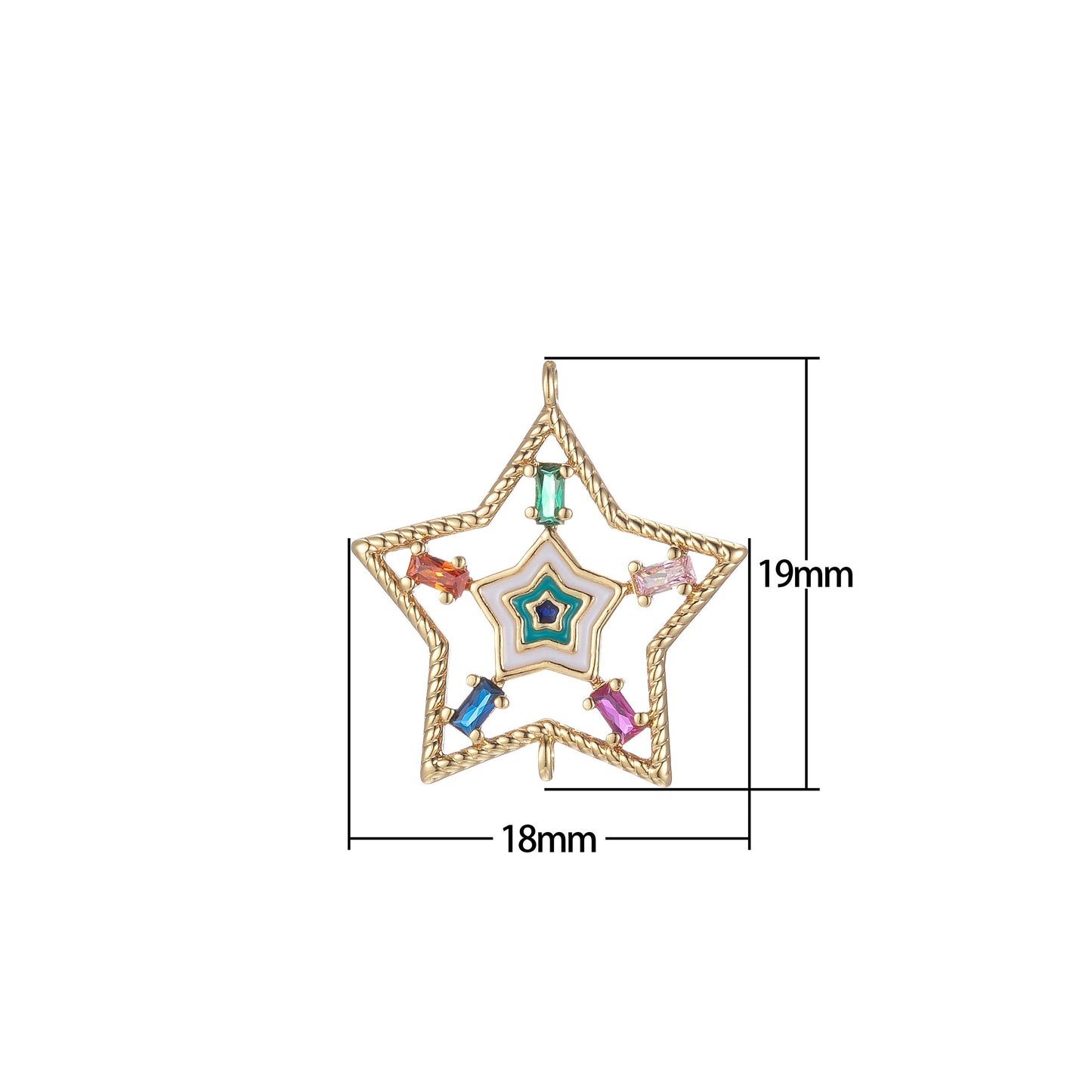 Gold Filled Star Charm Connector Multi Color CZ Charm Bracelet Earring Necklace Link Connetor Double Bail Charm