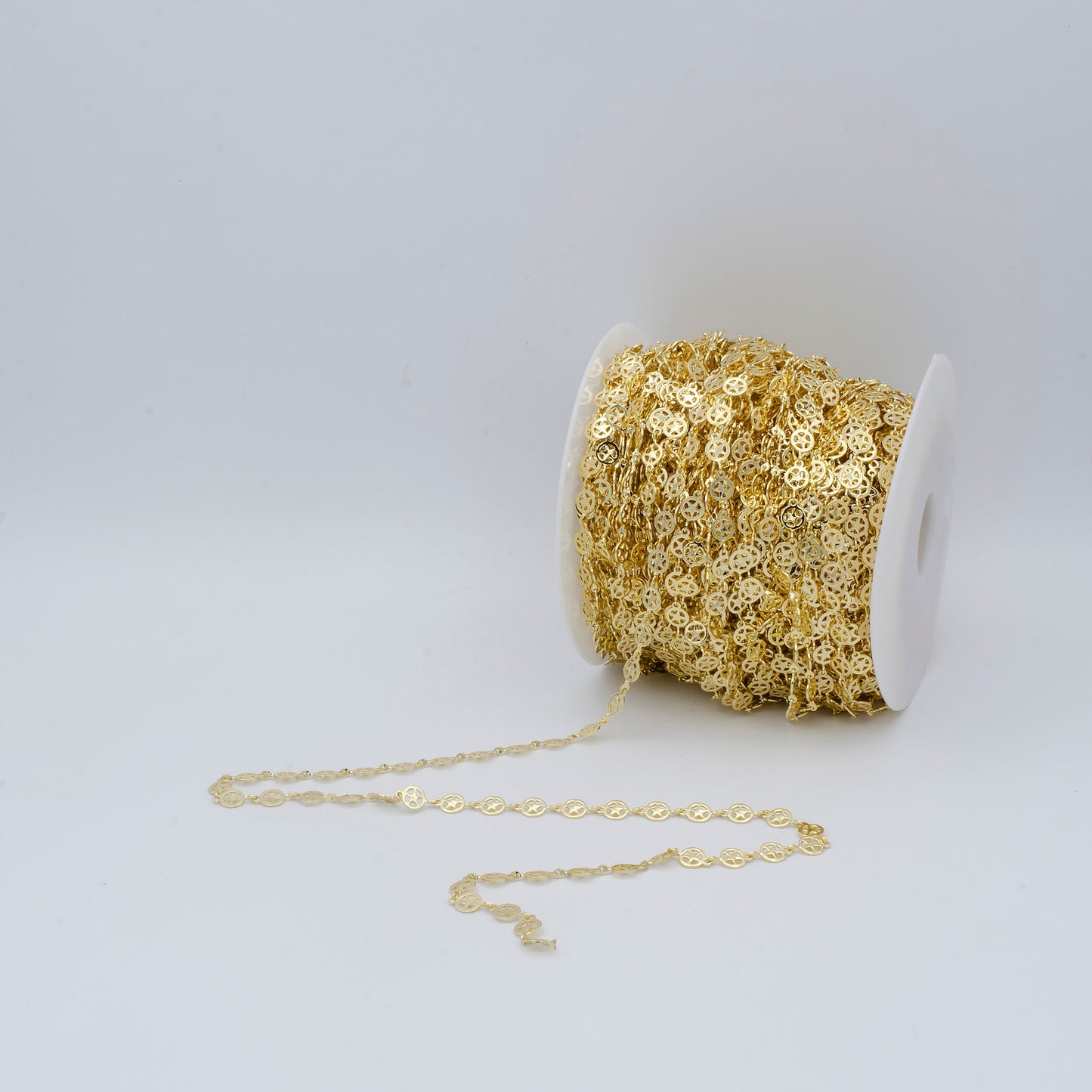 Star of Unity 14K Gold Chain by Yard, Round Disc Charm Chain-, Wholesale bulk Roll Chain for Jewelry Making, Thickness 0.5mm, Roll- 459