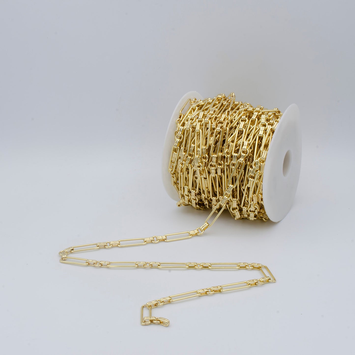 14K Gold Stadium w/ Unique Connector Chain by Yard, double sided Chain, Wholesale bulk Roll for Jewelry Making Roll-464