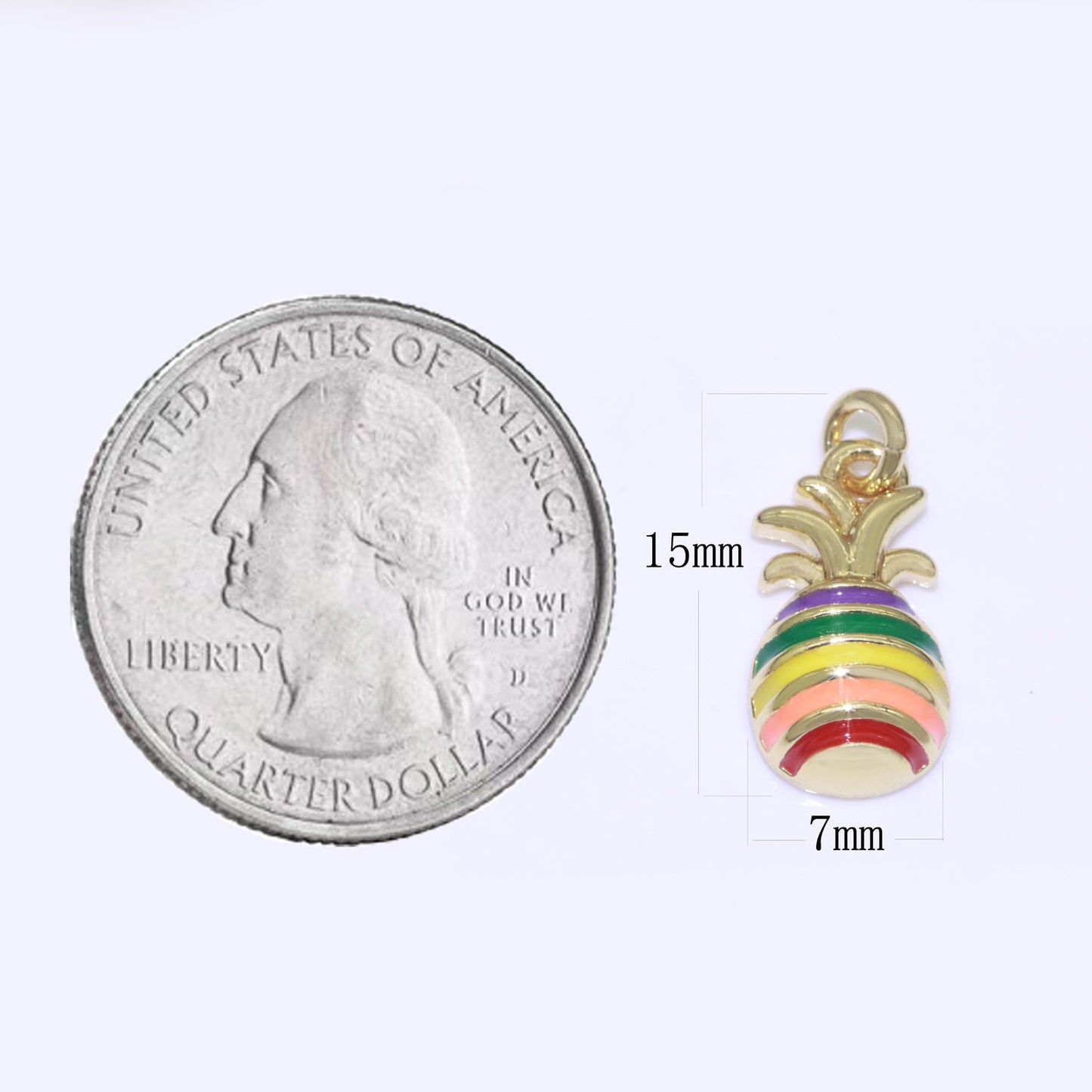 Tiny Gold Pineapple Charm, Gay Pride Dangle, LGBTQ Charm Rainbow LGBTQ Pride Jewelry Making Supply Dole Tropical Fruit Rainbow Charm