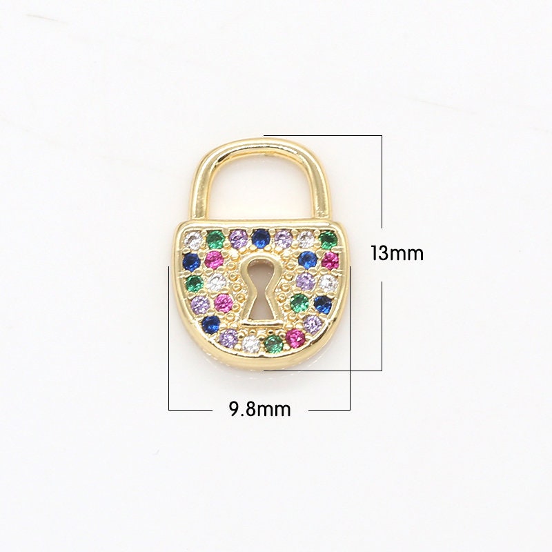Mini Bucket Lock Charms, Rainbow Micro Pave Gold Padlock Charms, Padlock Pendant, Lock Pendant, Padlock Necklace Bracelet Earring Charm, 784