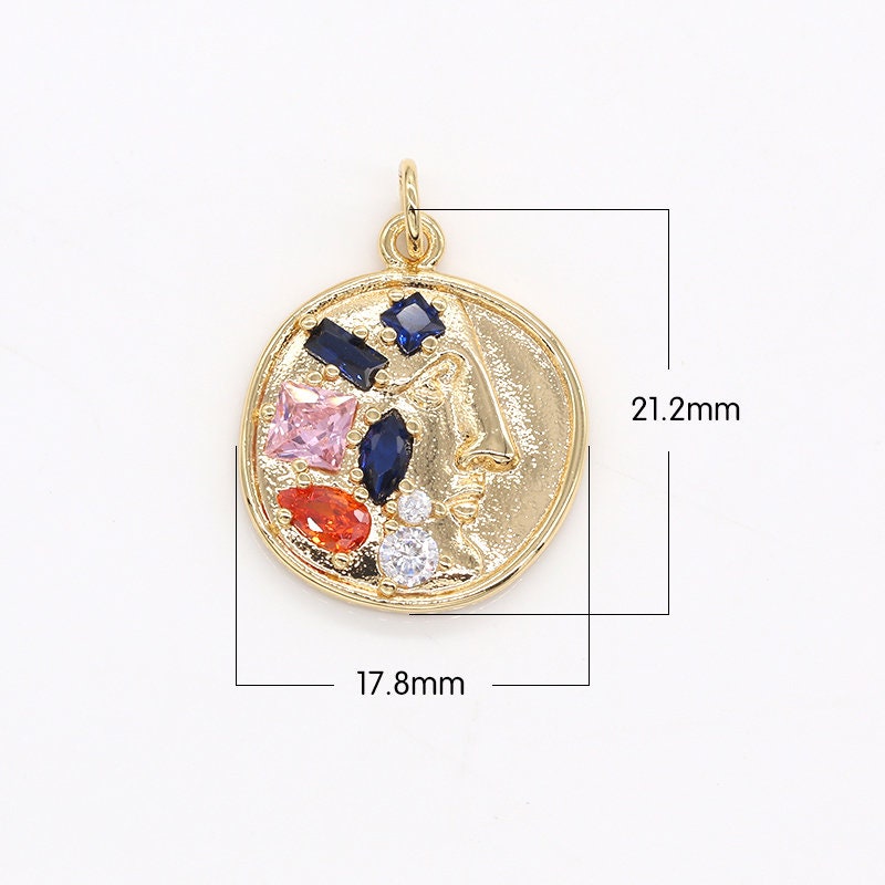 Cameo Charm CZ Tiny Gold Medallion Greek Charm Mini Coin Unique charm for Bracelet Earring Necklace Supply -780