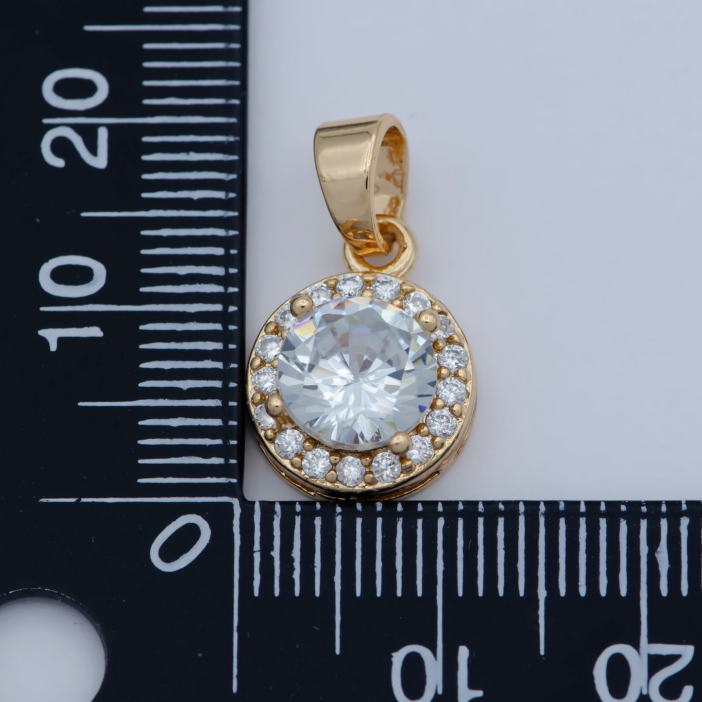 Round Cubic Zirconia Charm, Single Stone Pendant, Micro Pave Cubic Zirconia Sun Pendant Rose Gold Filled Charm