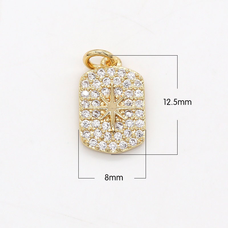 12.5x8mm CZ Pave Gold Star Charms, Tag Pendant, Dainty Celestial Pendant Cubic Star Charm for Bracelet Earring Necklace -521