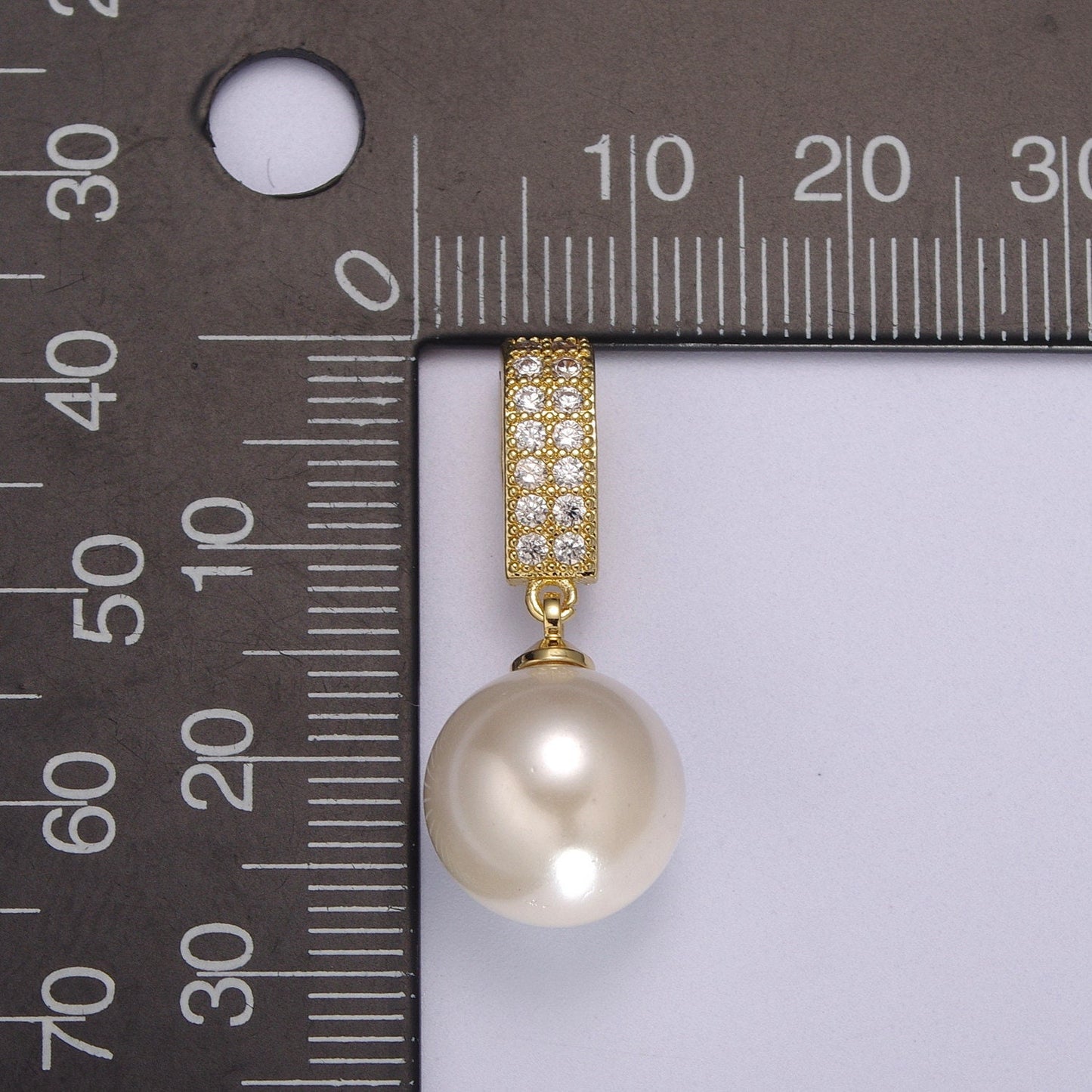 Dainty Pearl Charm, Pearl Pendant, Wedding Jewelry Micro Pave Dangle Gold Pendant Necklace