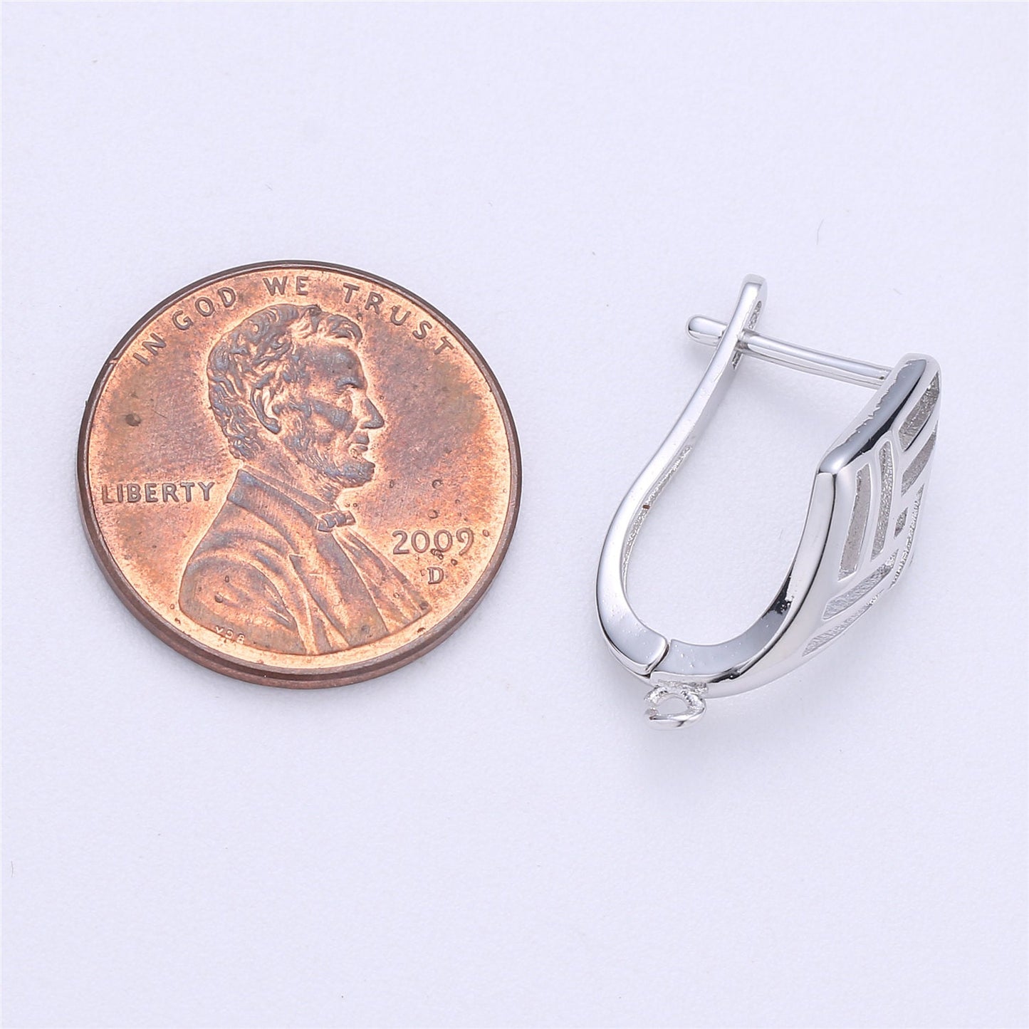 Silver Huggie Minimalist Earring one touch w/ open link, Lead Nickel free Lever back earring making Component Supply