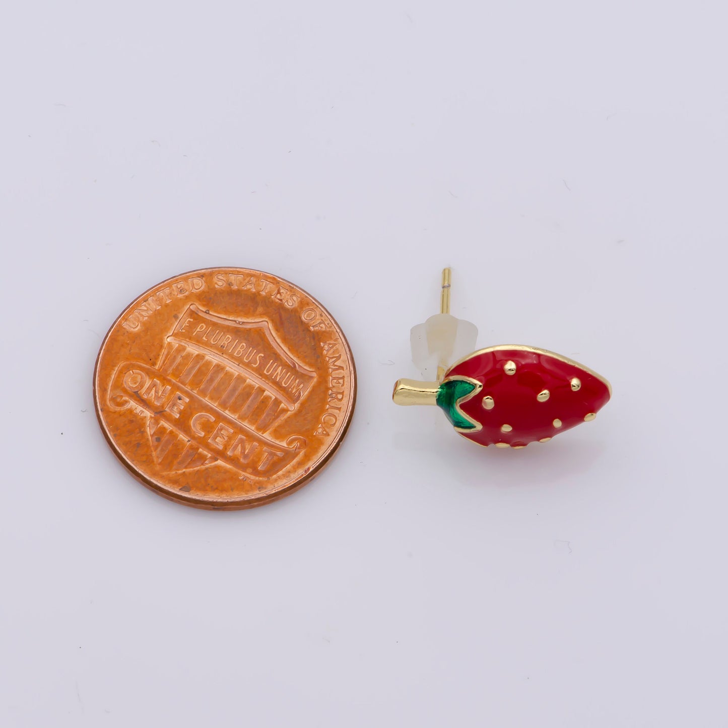 Red Strawberry stud earring - Enamel Fruit stud earring - Tiny gold stud - Kawaii Stud Earring Minimalist stud earring for Jewelry Gift