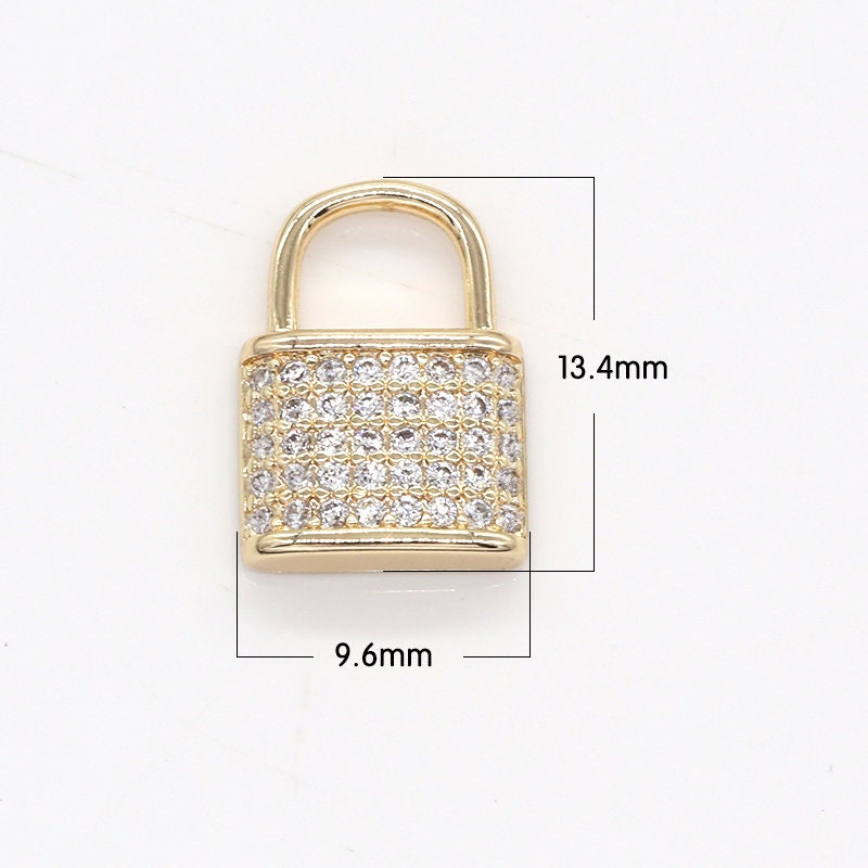 Micro Pave Gold Padlock Charms, Mini Lock Charms, Padlock Pendant, CZ Lock Charm Pendant, Padlock Necklace Bracelet Earring Charm, 790