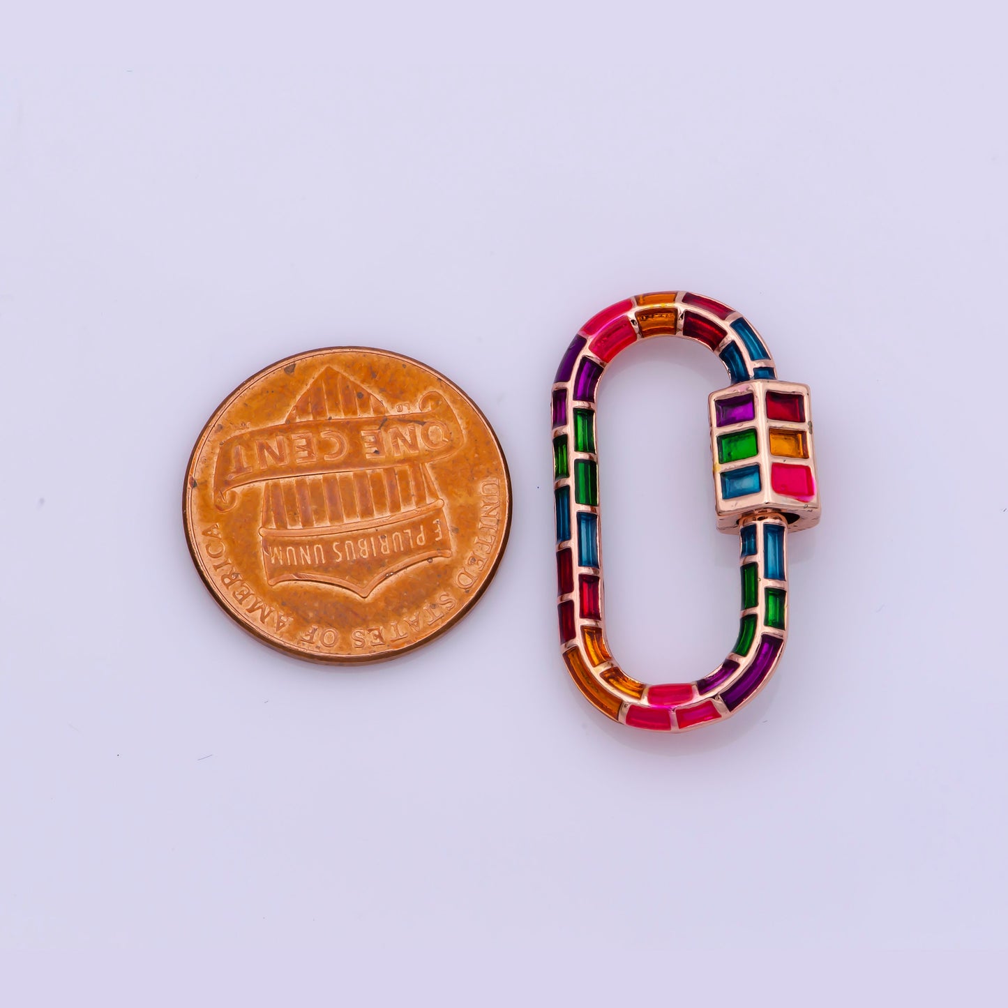 1x Colorful Enamel Carabiner Oval Screw Clasp, Charm Link Connector 26.5x15mm Rainbow Glass Chunky Bold Jewelry Making Supply Christmas