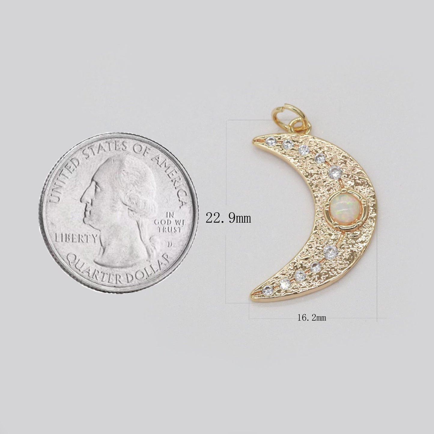 1x 14k Gold Filled Micro Pave Moon Charm, Blue Opal Crescent Moon Pendant Charm For DIY Celestial Necklace Bracelet Earring