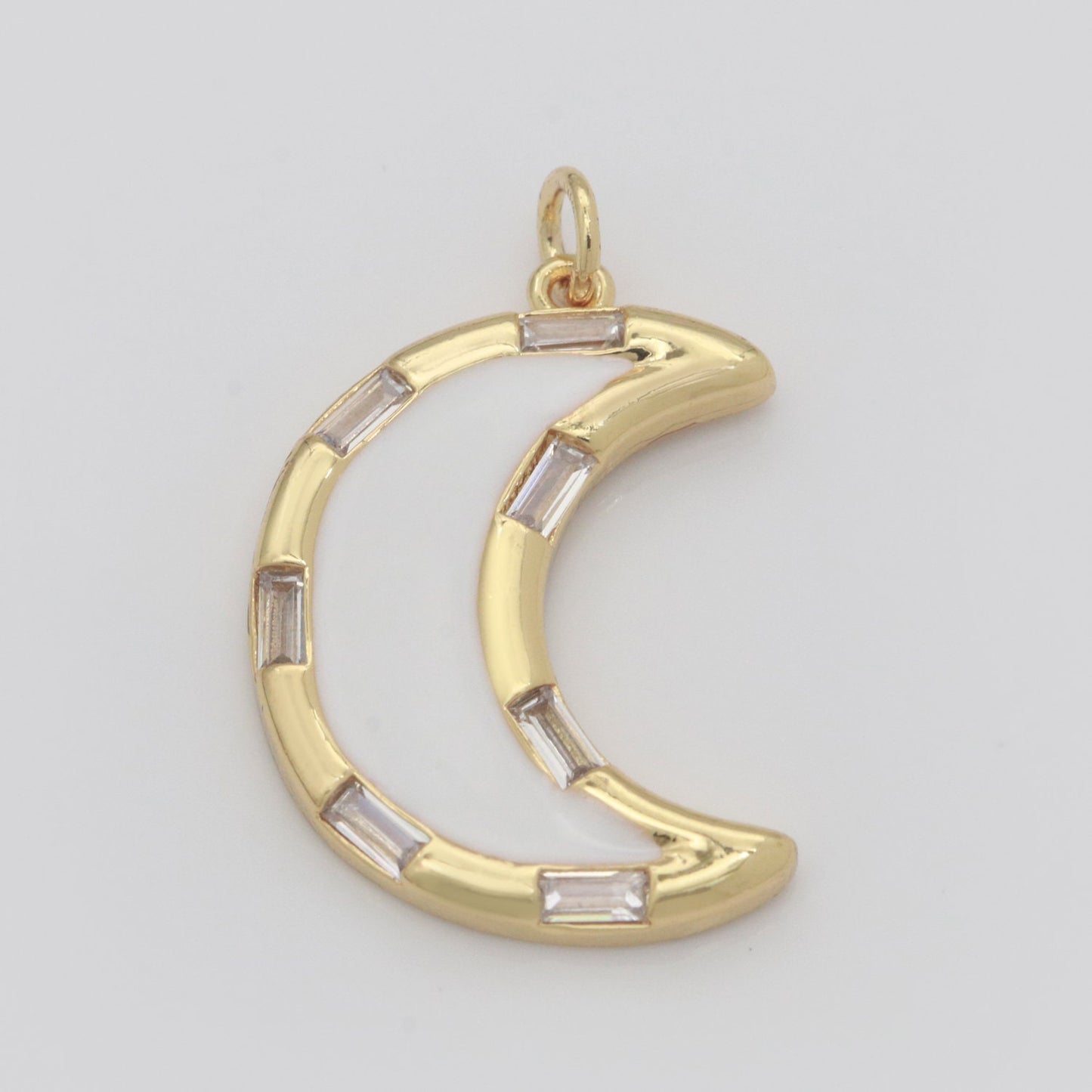 14k Gold Filled Crescent Moon Charm CZ Micro Pave,Enamel Moon Pendant,Celestial Jewelry Cubic Zirconia Charm Bracelet Necklace Earring M-627