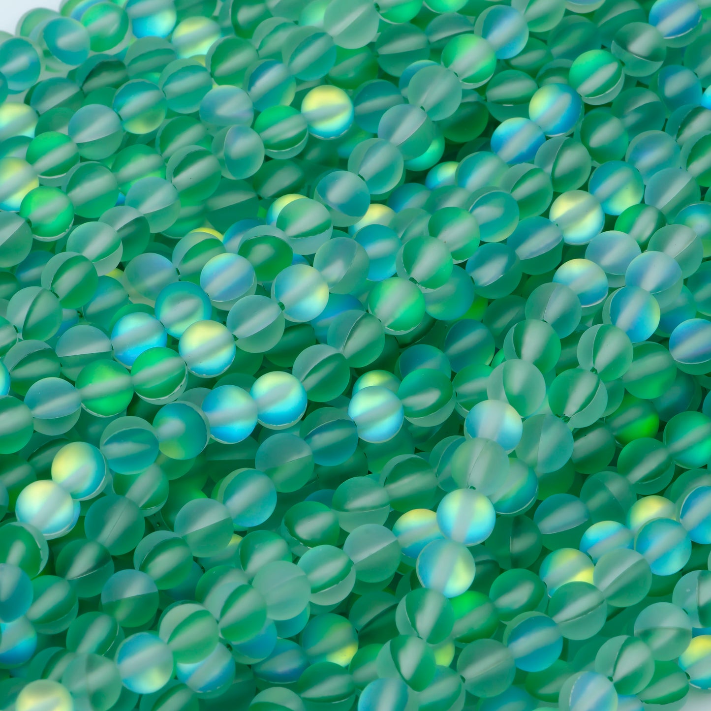 Frosted Mystic Aura Quartz, Mermaid Glass Green Round Bead 6mm, 8mm Clear Iridiscent Bead for Bracelet Component