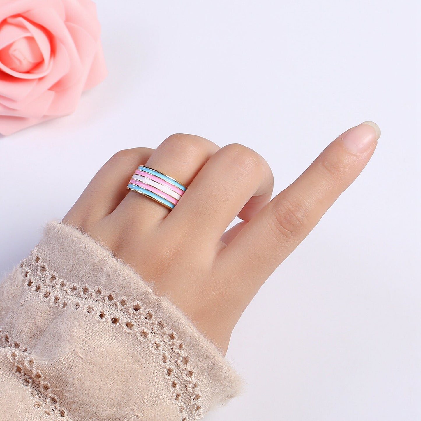 Rainbow LGBTQ Pride Ring for Men Women 24k gold Filled Rainbow Band Ring for Trans Gay Lesbian Pan Nonbinary Bisexual Genderfluid