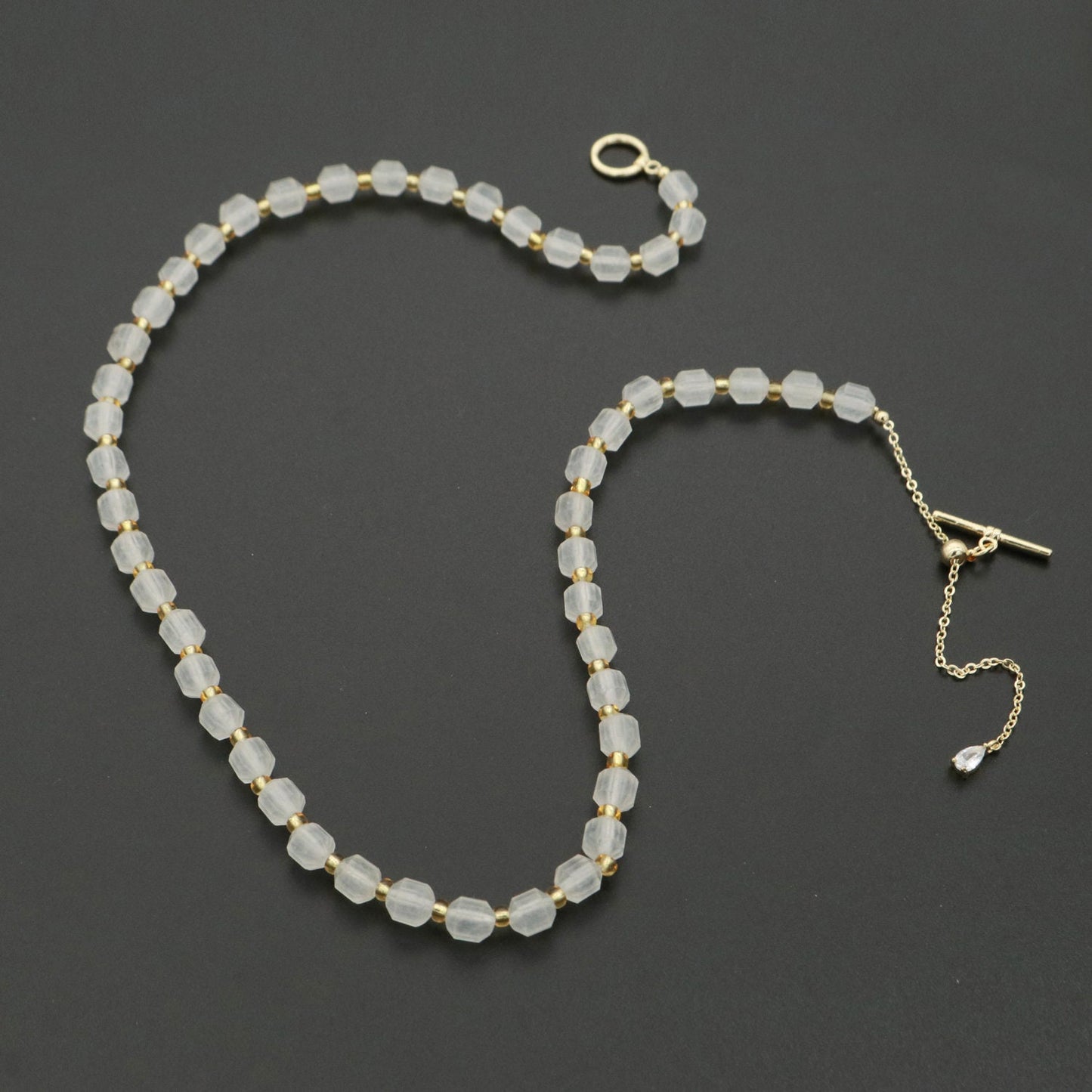 White Agate Bead Necklace 5.6mm Beads Mini Agate Bead Necklace 16.5" necklace with Toggle Clasp, WA-247