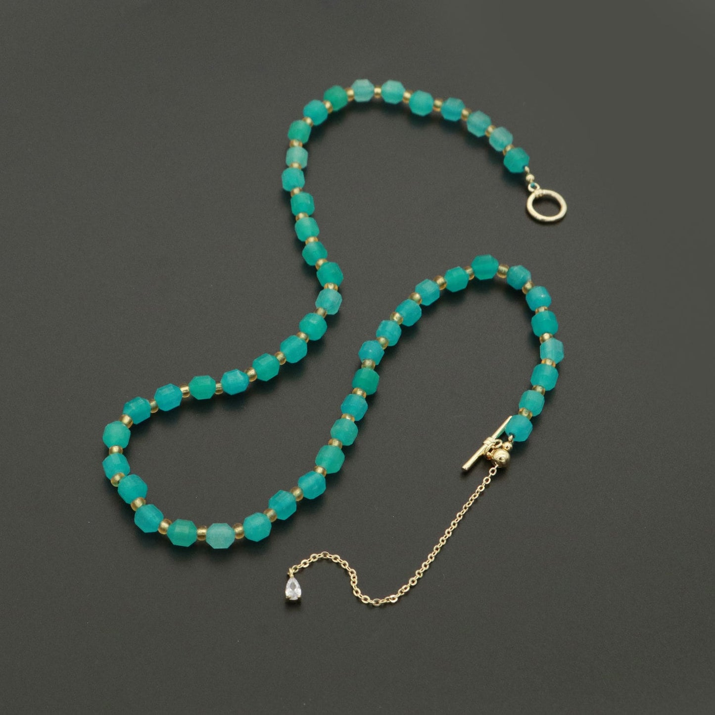 Green Agate Bead Necklace 5.6mm Beads Mini Agate stone Bead Necklace 16.5" necklace with OT Toggle Clasp WA-250