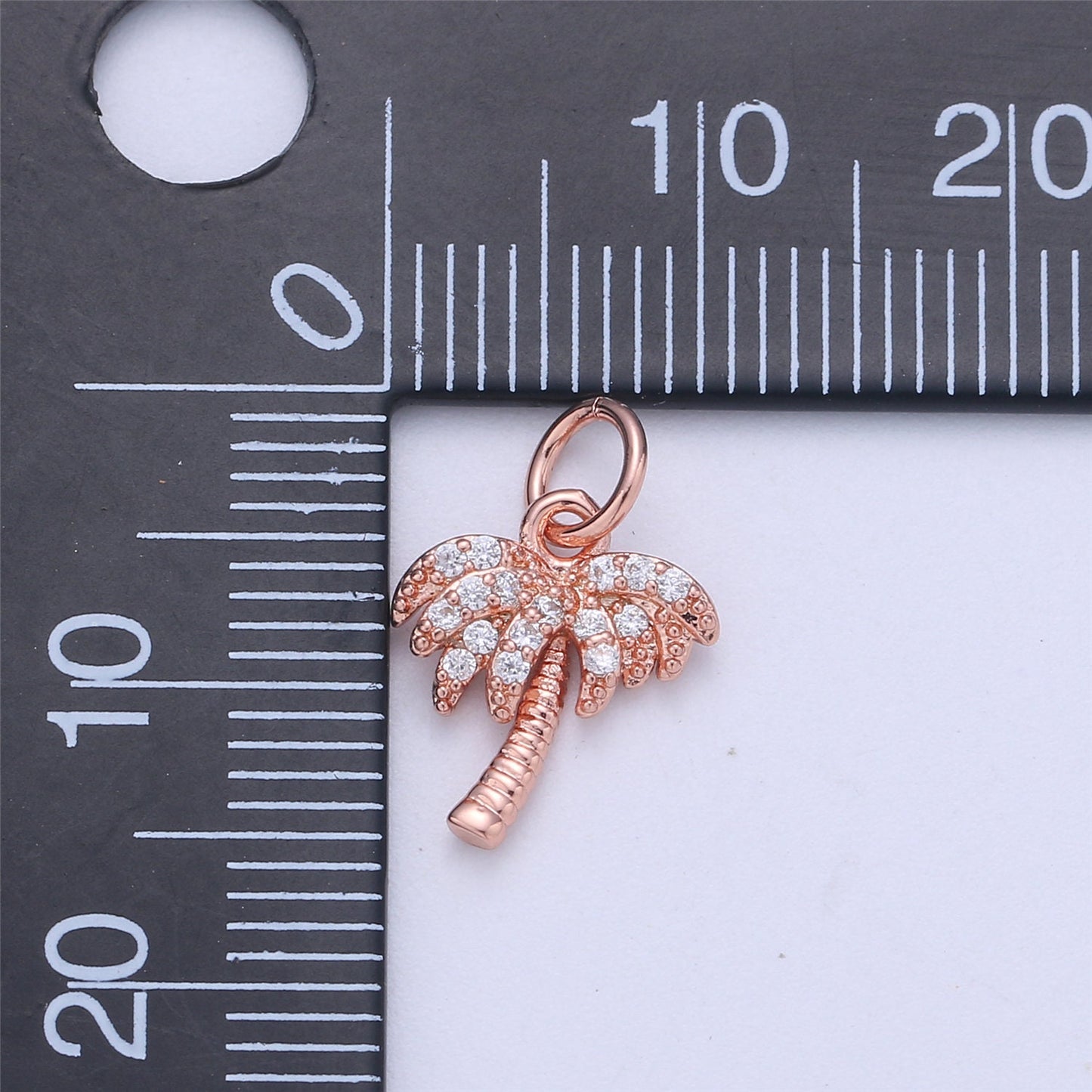 Dainty Gold, Rose Gold, Black, Silver Palm Tree Charm Mini Tropical Tree Pendant, Micro Pave Cubic CZ Crystal Pendant Gold filled