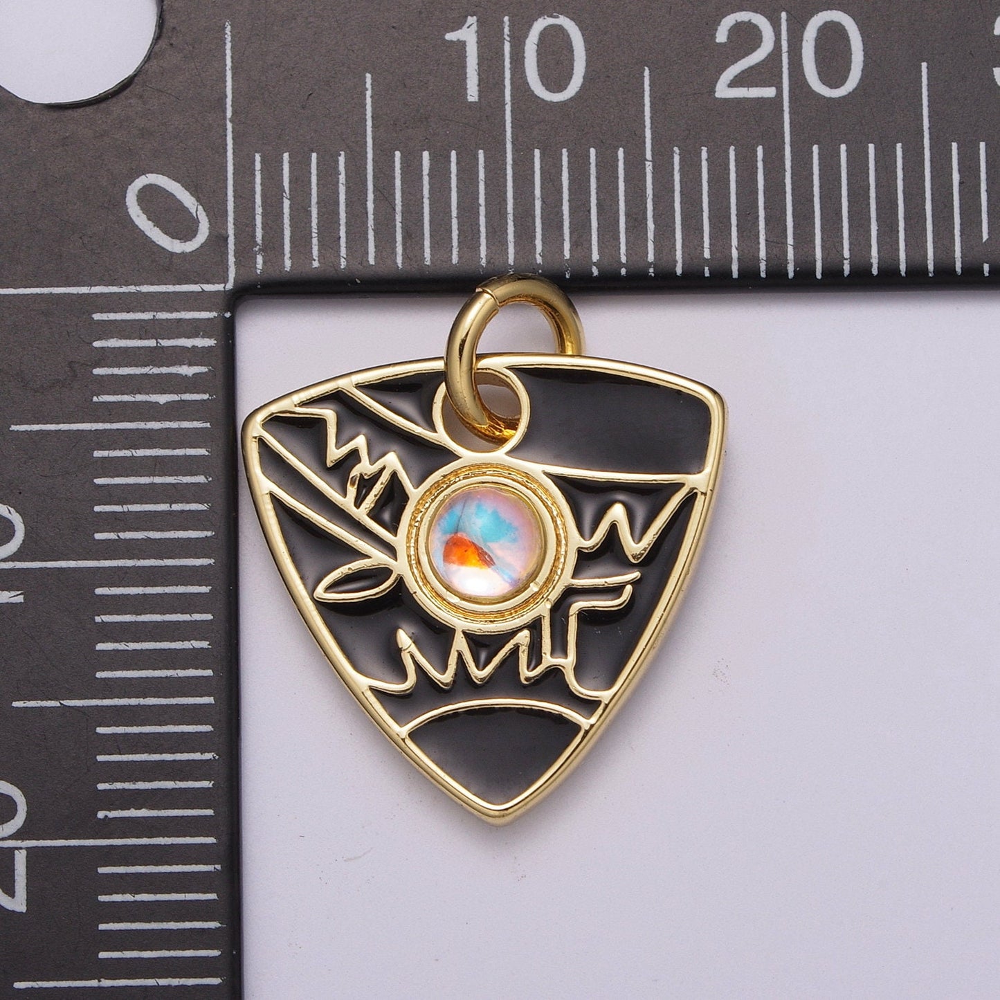 1pc Gold Opalite Shield Charm, Enamel Triangle Pendant Charm, Solitaire Opal Lab Epoxy Charm For DIY Jewelry, M-864 - M867