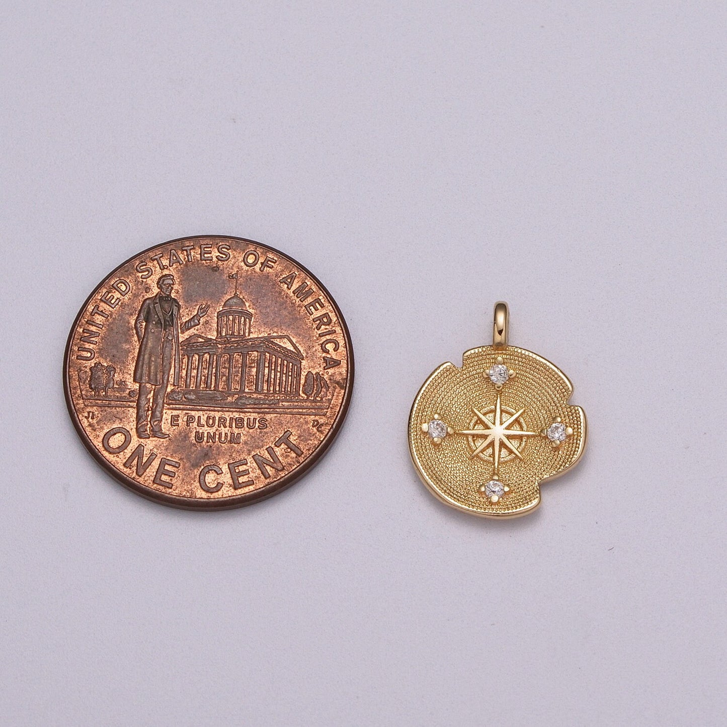 18K Gold Filled Micro Pave Gold Compas charm 19x23mm Gold Pendant North charm, coin Gold charms, medallion charms, disc charm | M-783