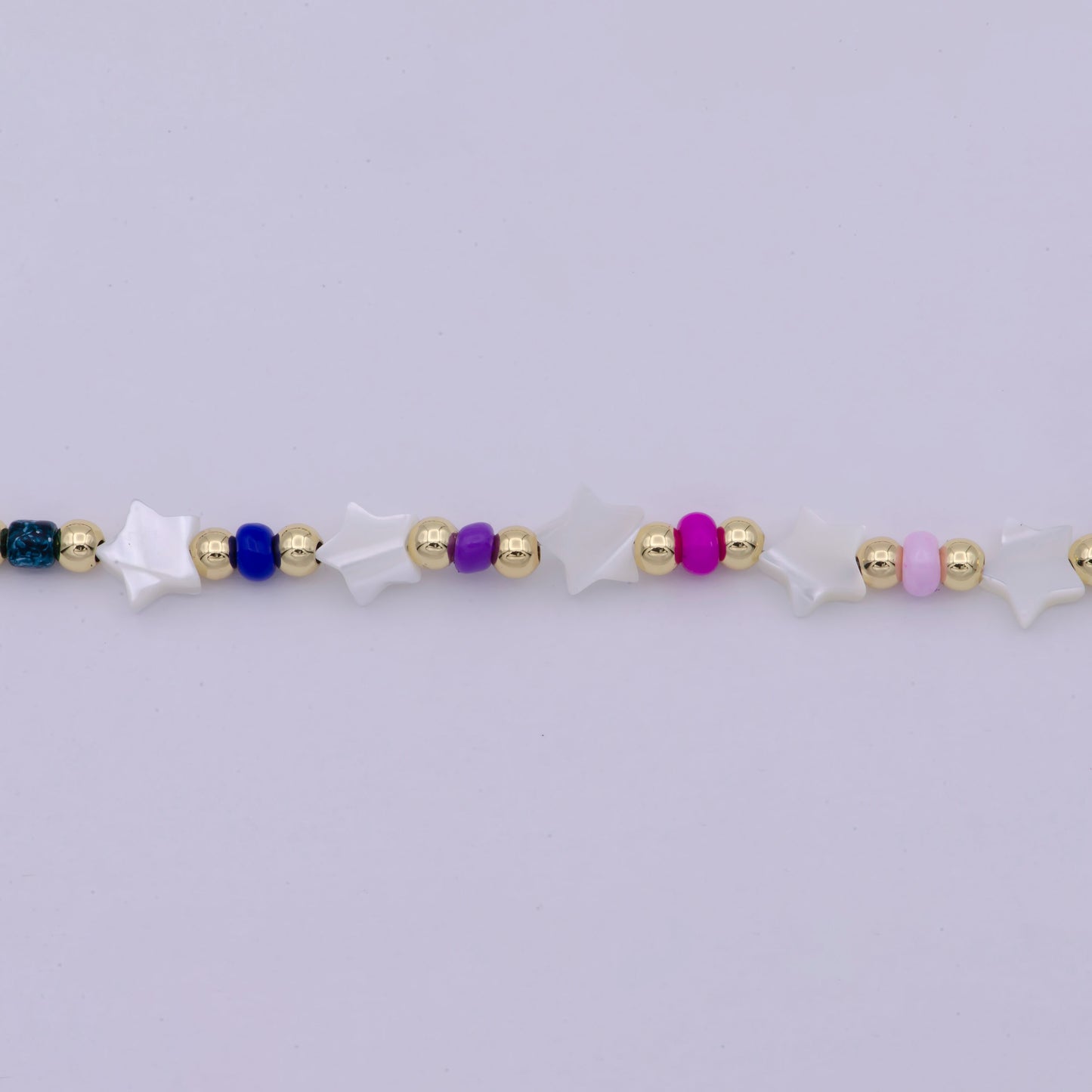 Multi color Glass Beads Necklace,Star Pearl gold beads Chain Necklace, 16.2" + 2.0 inch Necklace Mixed Color Beaded Gold Clasp, WA-506