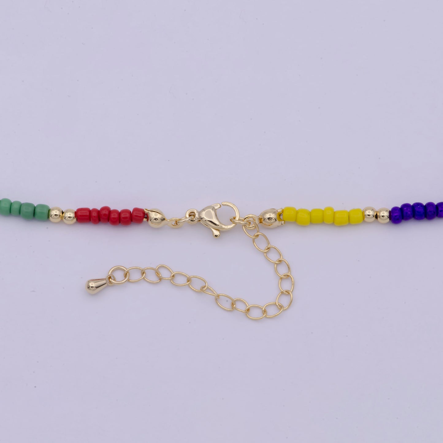 Multi color Glass Beads Necklace,gold beads Chain Necklace, 16.2" + 2.0 inch Necklace Mixed Color Beaded Gold Clasp, WA-507