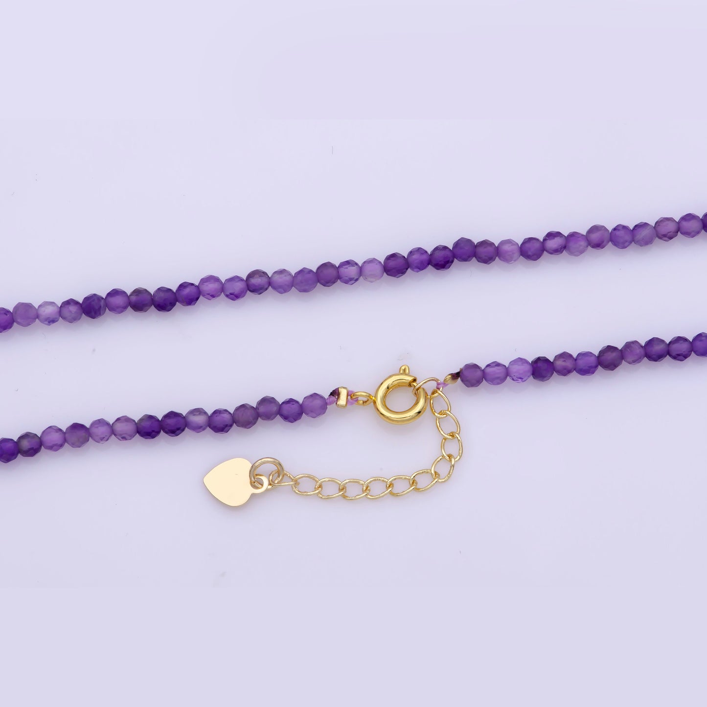Dainty 16"+1" ext.Amethyst Stone Tiny Bead Necklace,Faceted Purple Beads Necklace for Women semi Precious Stone Beaded Gemstone,WA-319