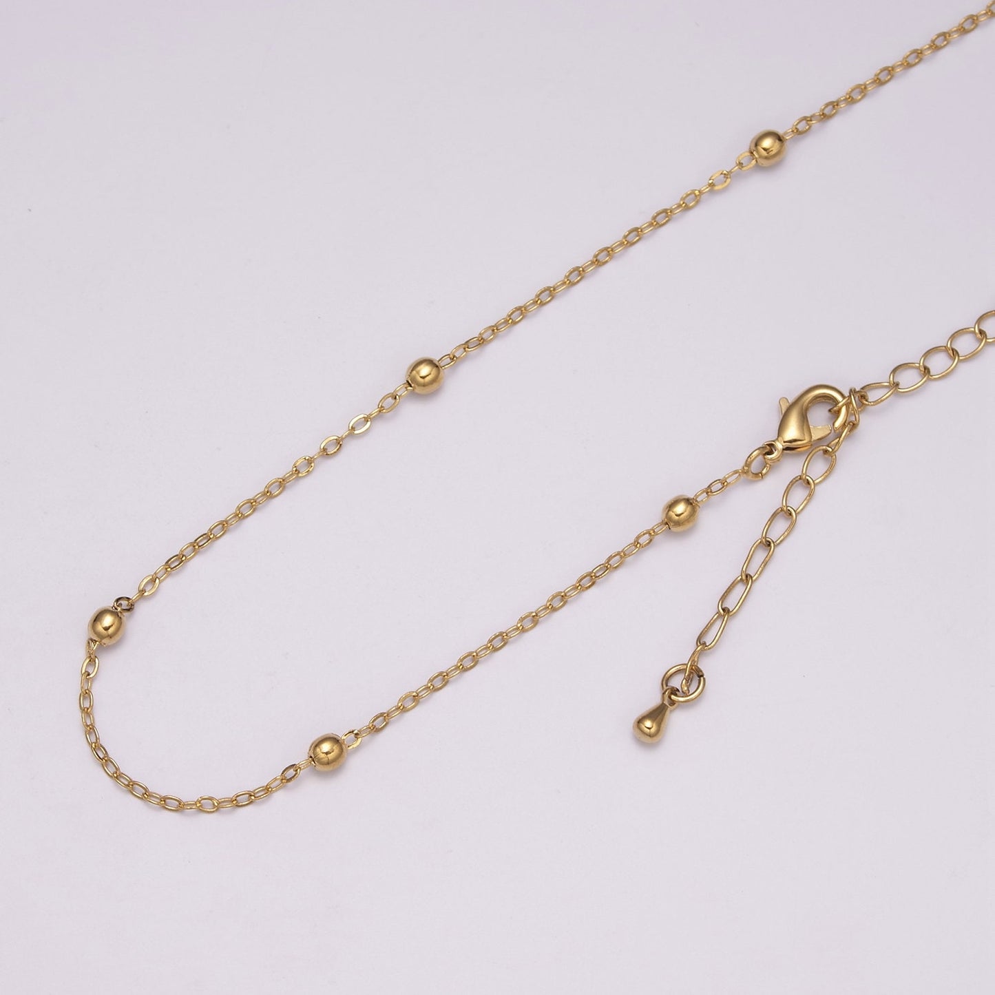 17.7" +2" ext. Ready to wear Gold Satellite Chain Necklace, White gold Beaded Chain, WA- 432, WA-433
