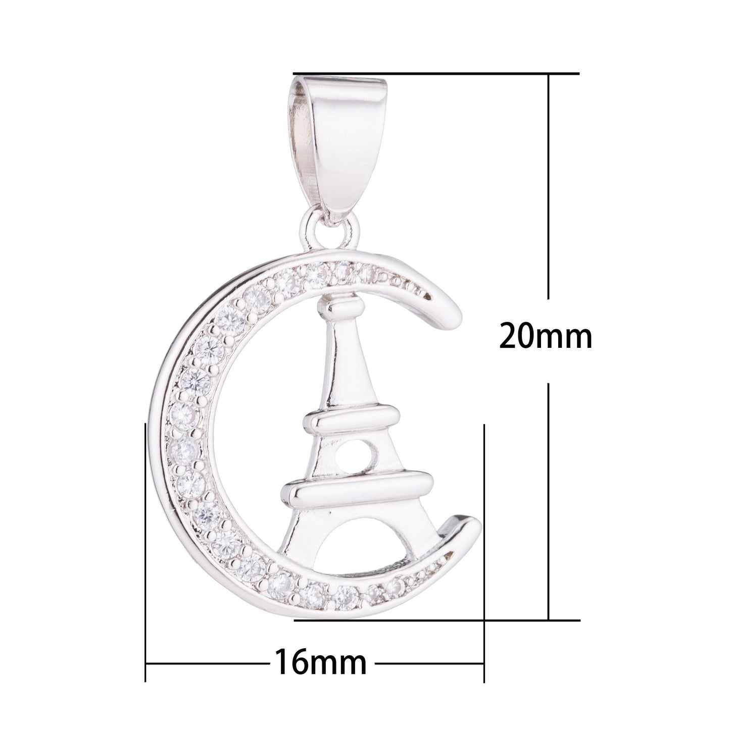 24K Gold Eiffel Tower CZ Micro Pave Charm Pendant, French Charm, Eiffel Tower Pendant, Silver Paris Charm Travel Jewelry