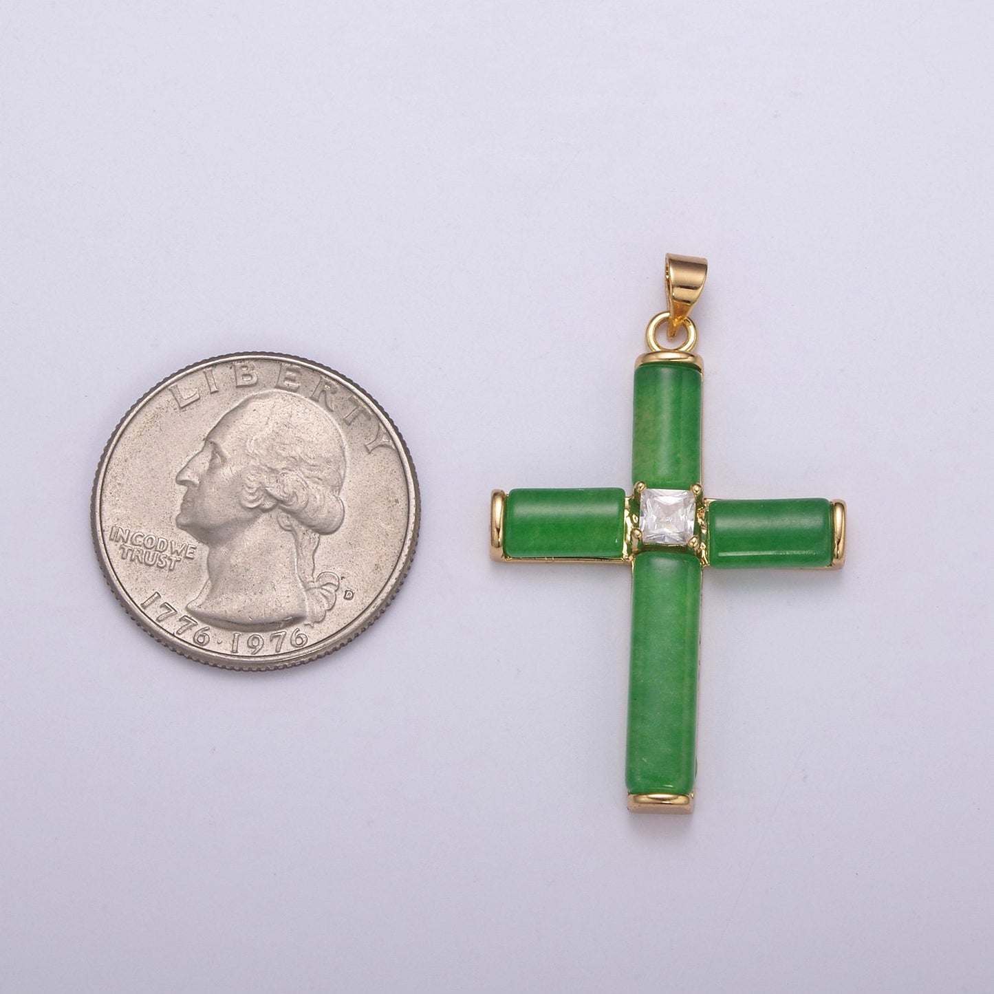 Simple Green Jade Cross Pendant for Necklace 24K Gold Filled Cross AH-347