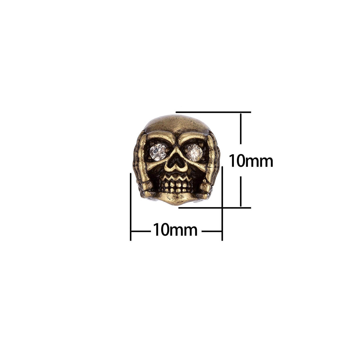 1 pc. Skull Head Gold, White Gold and Rose gold Spacer Bead Clear CZ Cranium Charm for Men Women Jewelry Making Supplies B-15