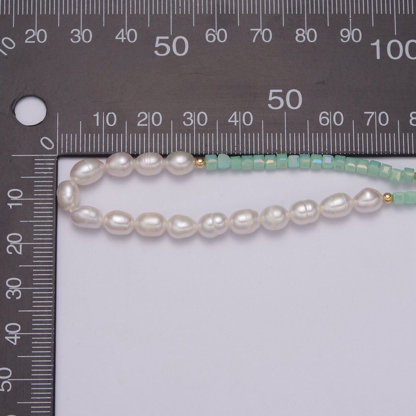 Pearl Choker Necklace, Green facetted glass beasds Chain Necklace, Pearl Necklace,16.7" + 2.2 inch Necklace Mix Beaded Gold Clasp, WA-446