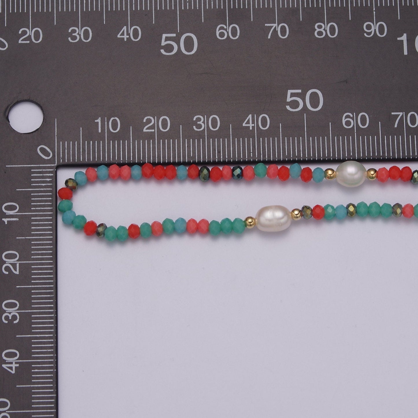Orange Green Glass Beads Necklace, facetted glass beasds Chain Necklace, 17.5" + 2.0 inch Necklace Mixed Pearl Beaded Gold Clasp, WA-448